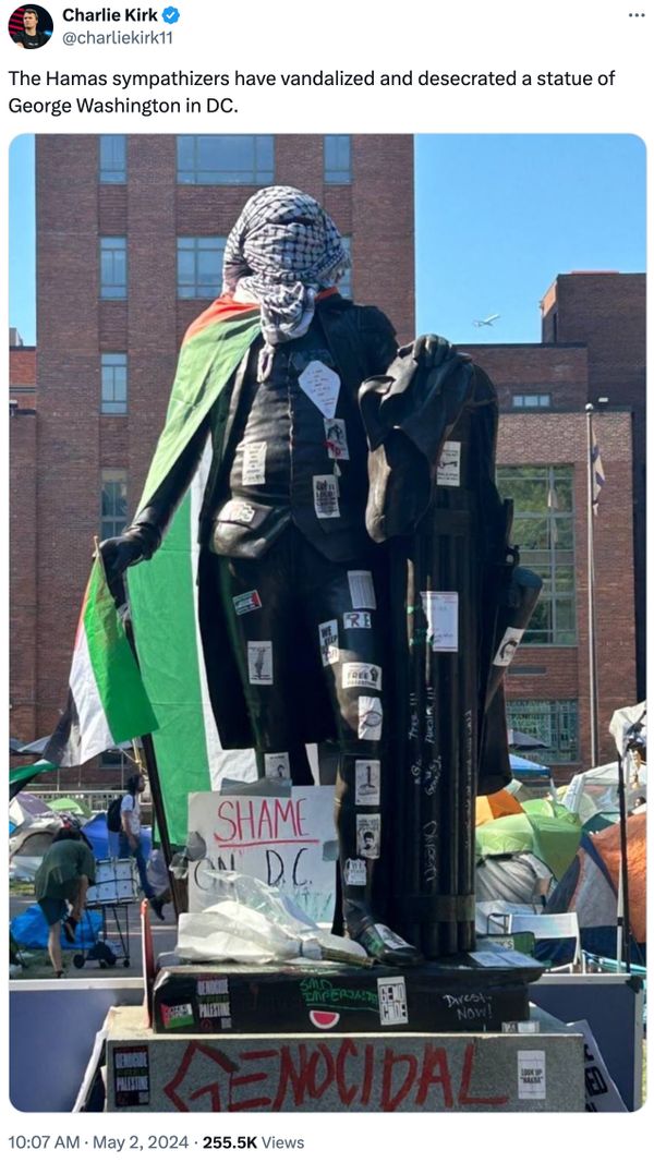 fact check: a george washington statue at gwu was allegedly defaced by pro-palestinian protesters. here's the evidence