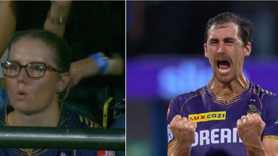 mitchell starc picks 3 wickets in 4 balls after wife alyssa healy disappointed in stands at first-ball six in mi vs kkr