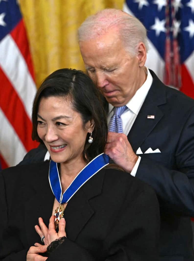 ‘kung fu panda’ actress michelle yeoh receives the presidential medal of freedom from joe biden, view pictures