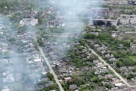 Drone footage shows Ukrainian village battered to ruins as residents flee Russian advance<br><br>