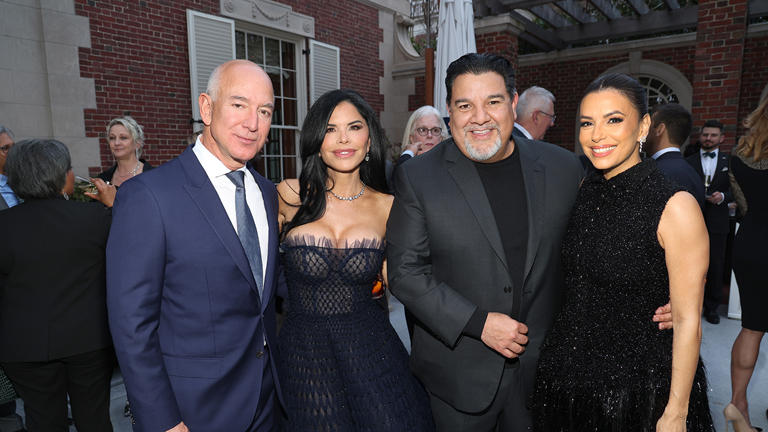 WASHINGTON, DC - MARCH 14: (L-R) Jeff Bezos, Lauren Sánchez, Cris Abrego and Eva Longoria attend the 2024 Bezos Courage and Civility Awards on March 14, 2024 in Washington, DC. (Photo by Kevin Mazur/Getty Images for Bezos Courage and Civility Awards) Getty Images