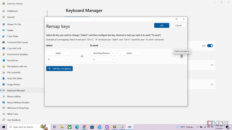 Deleting a key rebinding in Microsoft PowerToys