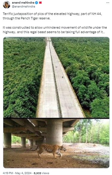 anand mahindra shares pic of highway that was built through tiger reserve
