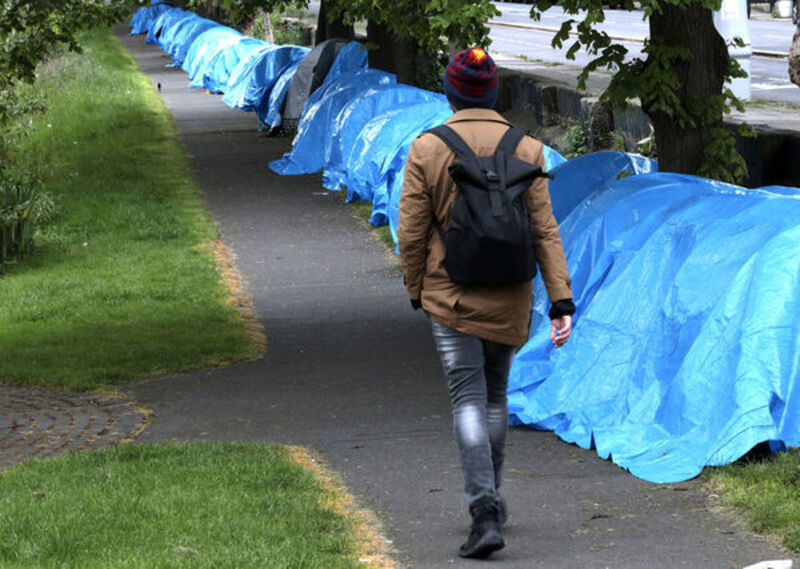 over 50 tents set up along dublin's grand canal by asylum seekers, including palestinians