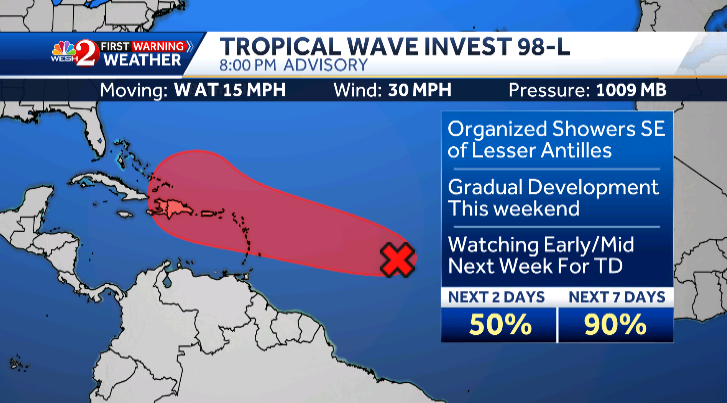 Invest 98-L to develop into tropical depression as formation chances ...