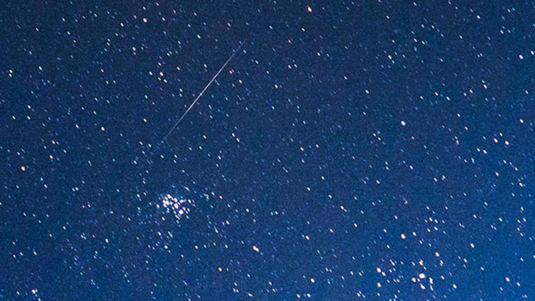 The annual Perseid meteor shower is seen in the night sky on August 14, 2023, in Ratnapura, Sri Lanka.