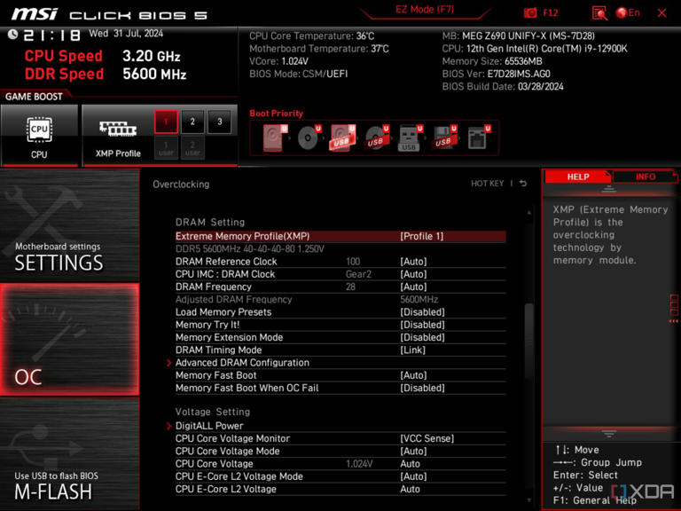 msi uefi bios screen showing xmp enabled