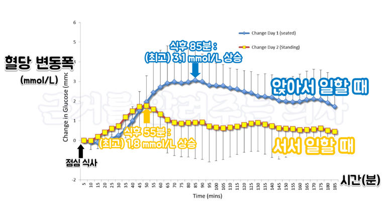 운동 싫은데… 서있기만 해도 혈당 덜 오를까?