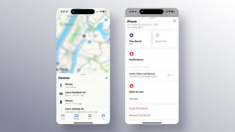 Screenshots showing how to see your iPhone's location in the Find My app Lisa Eadicicco and Viva Tung/CNET