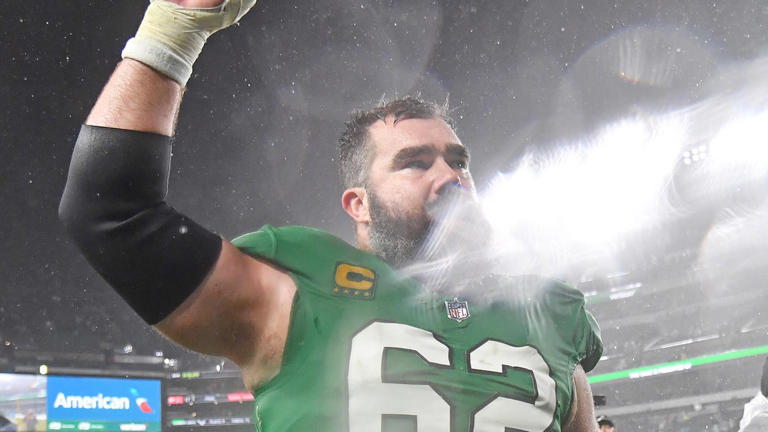 Nov 26, 2023; Philadelphia, Pennsylvania, USA; Philadelphia Eagles center Jason Kelce (62) walks off the field after overtime win against the Buffalo Bills at Lincoln Financial Field.