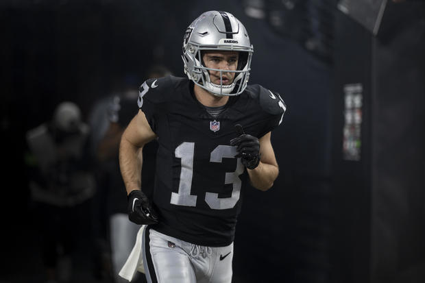 LAS VEGAS, NEVADA - DECEMBER 14: Hunter Renfrow #13 of the Las Vegas Raiders takes the field prior to an NFL football game between the Las Vegas Raiders and the Los Angeles Chargers at Allegiant Stadium on December 14, 2023 in Las Vegas, Nevada. Michael Owens / Getty Images