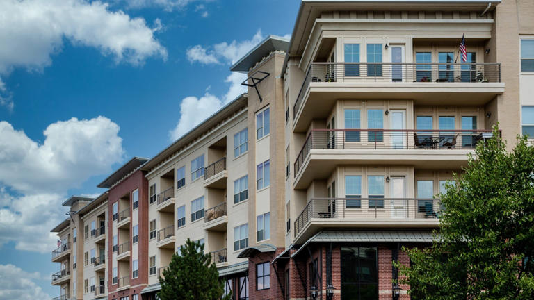 Brick and Plaster Condos with Balconies
