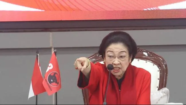 Ketua Umum PDI Perjuangan (PDIP) Megawati Soekarnoputri menyampaikan pidato politik dalam peringatan hari ulang tahun ke-51 PDIP di Lenteng Agung, Jakarta, Rabu (10/1/2024).