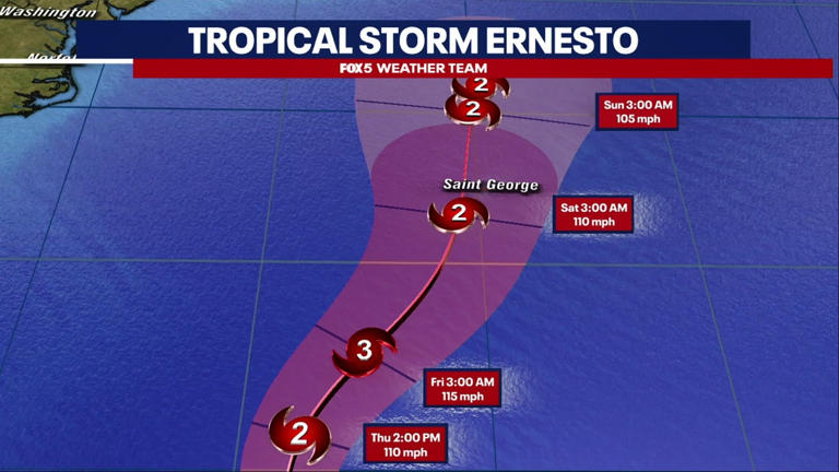 Ernesto path live tracker: DC impact, forecast cone, updated models