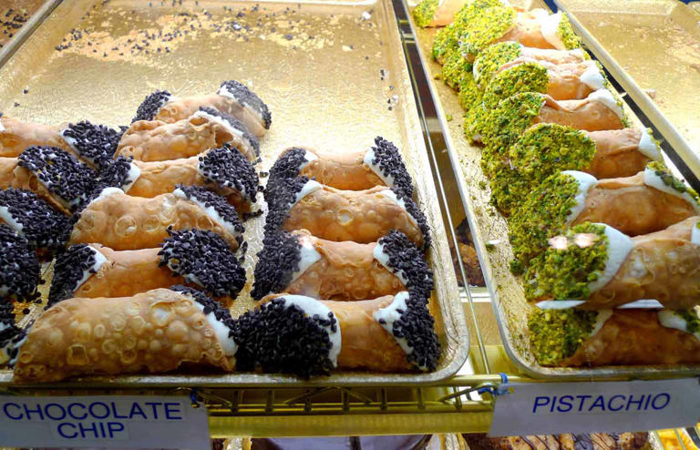 Trays of cannoli await eager customers at Mike's Pastry in Boston's North End.