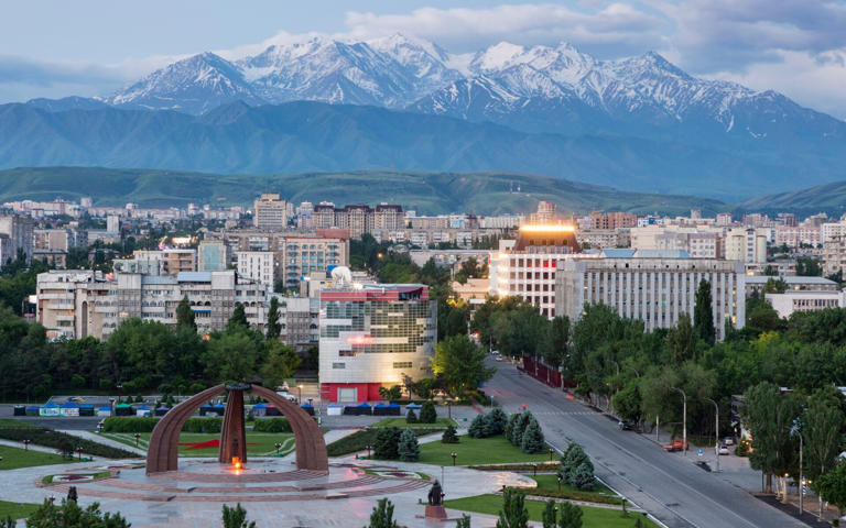 Bishkek, the capital of Kyrgyzstan, is surrounded by the imposing Tien Shan mountains