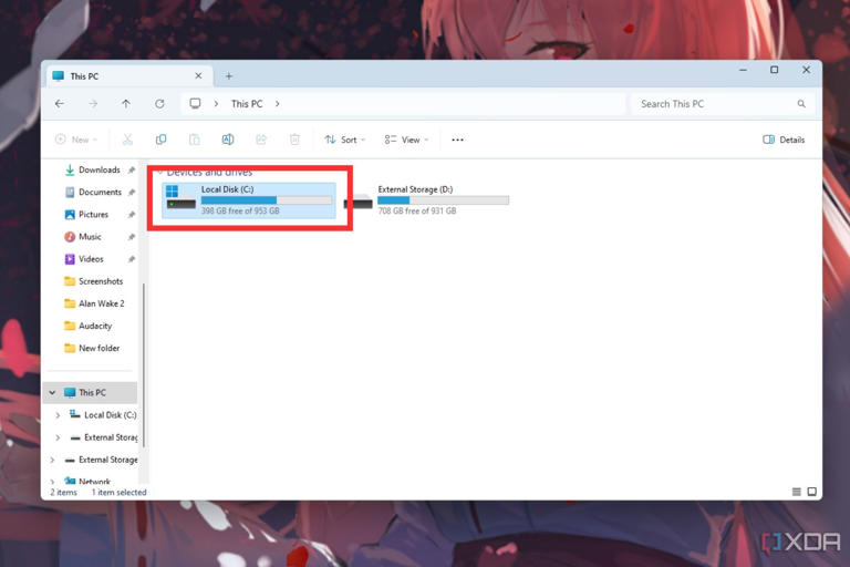 A screenshot showing the C drive in This PC on Windows.