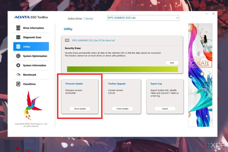 A screenshot showing the ADATA SSD Toolbox utility.