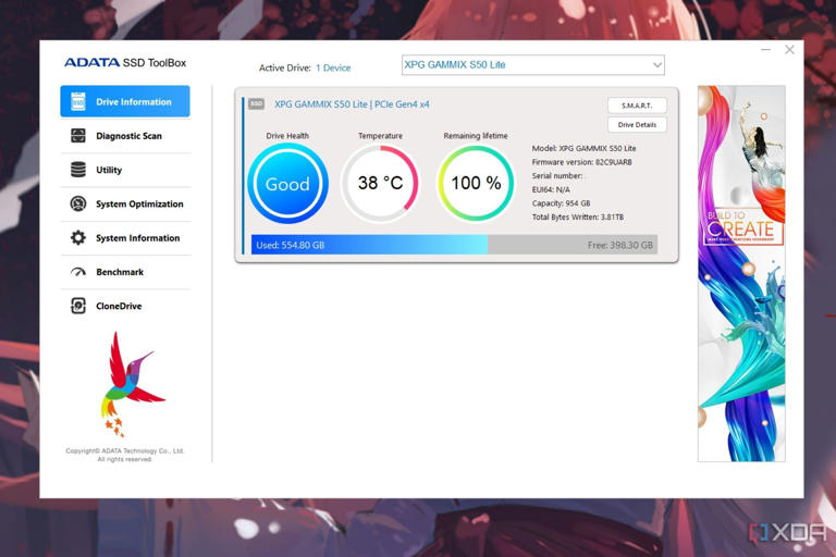 A screenshot showing the ADATA SSD Toolbox in Windows.