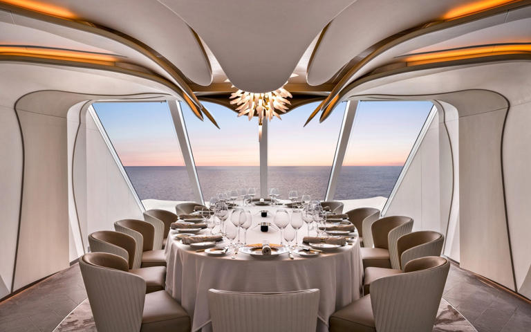 A dining room aboard the Oceania Vista cruise ship, which offers voyages from Scandinavia to the UK