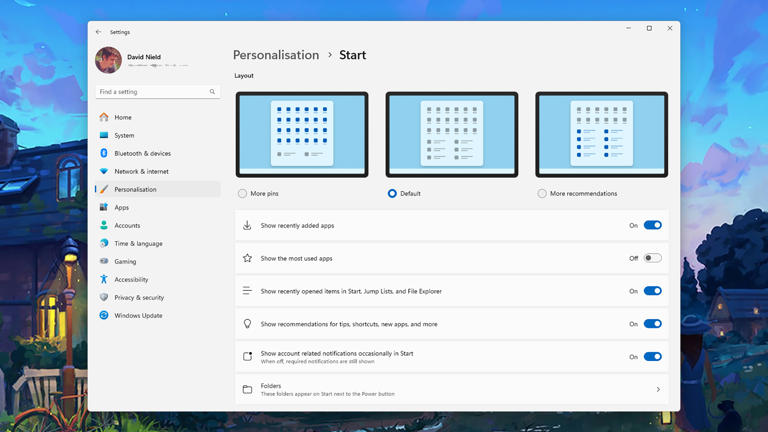 You’ve got three basic Start menu layouts to choose from. Screenshot: Microsoft