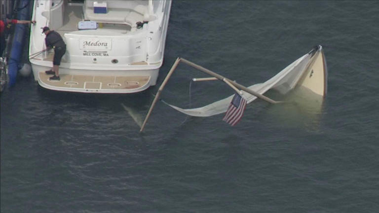 Two people hurt, sailboat sunk after Hingham boat crash