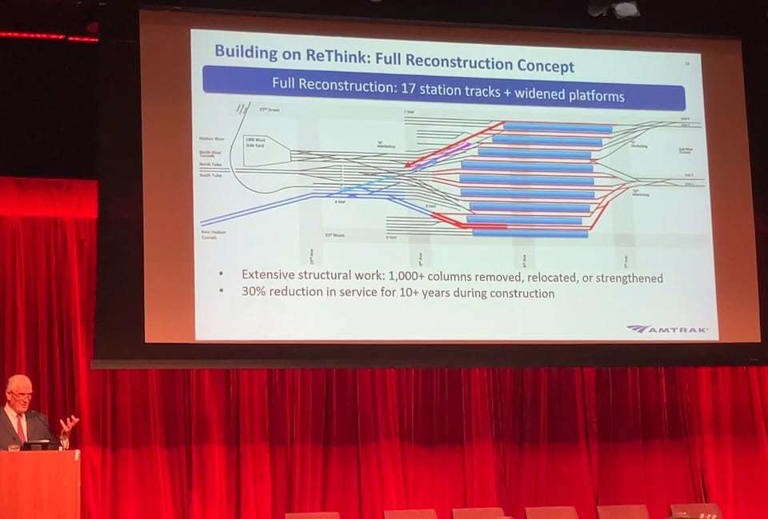 Foster Nichols, a WSP senior vice president discussed three proposals at a Monday forum at NYU to expand Penn Station track level to accomodate more trains when the Gateway Tunnel project is finished in the late 2030's.