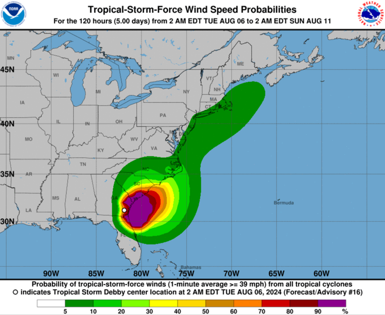 Mapped Tracking Tropical Storm Debby As It Charts Path Through