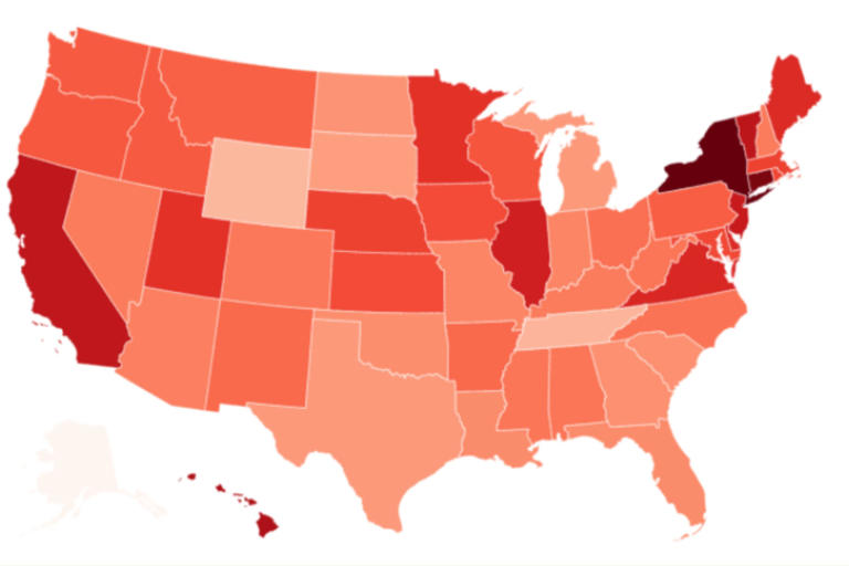 Map Shows States With Highest Taxes