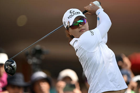 Ko Jin-young of South Korea tees off during the first day of the 2024 Honda LPGA Thailand golf tournament at the Siam Country Club in Pattaya on February 22, 2024. (Photo by Lillian SUWANRUMPHA / AFP) (Photo by LILLIAN SUWANRUMPHA/AFP via Getty Images)