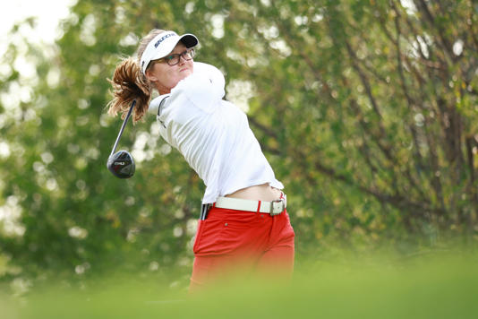 Brooke Henderson plays her shot from the 13th tee during the second round of the 2024 CPKC Women's Open at Earl Grey Golf Club. (Vaughn Ridley/Getty Images)