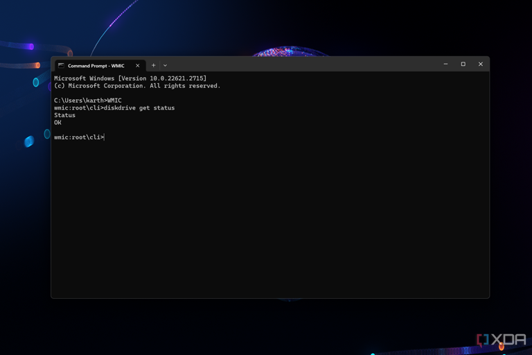 A screenshot showing the CMD in Windows 11 with the drive status command.