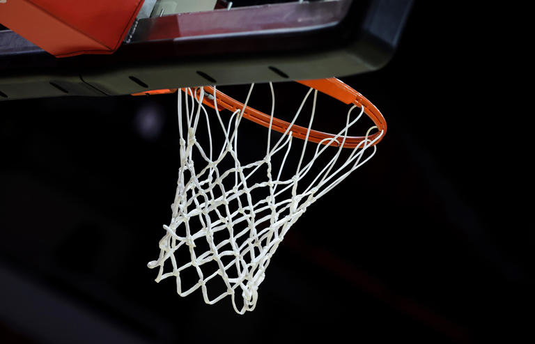 LAS VEGAS, NEVADA - JULY 11: A basketball hoop, net and backboard are shown during a 2023 NBA Summer League game between the Washington Wizards and the San Antonio Spurs at the Thomas & Mack Center on July 11, 2023 in Las Vegas, Nevada. NOTE TO USER: User expressly acknowledges and agrees that, by downloading and or using this photograph, User is consenting to the terms and conditions of the Getty Images License Agreement. (Photo by Ethan Miller/Getty Images)