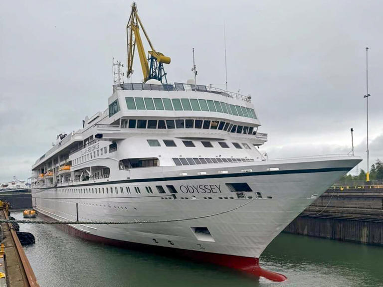 Villa Vie Odyssey has been docked in Belfast since May. Angela and Stephen Theriac