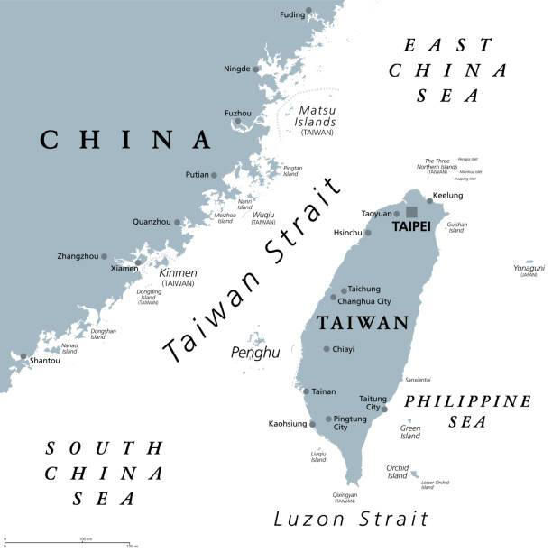 O Estreito de Taiwan, posição marítima estratégica entre os dos territórios. ...