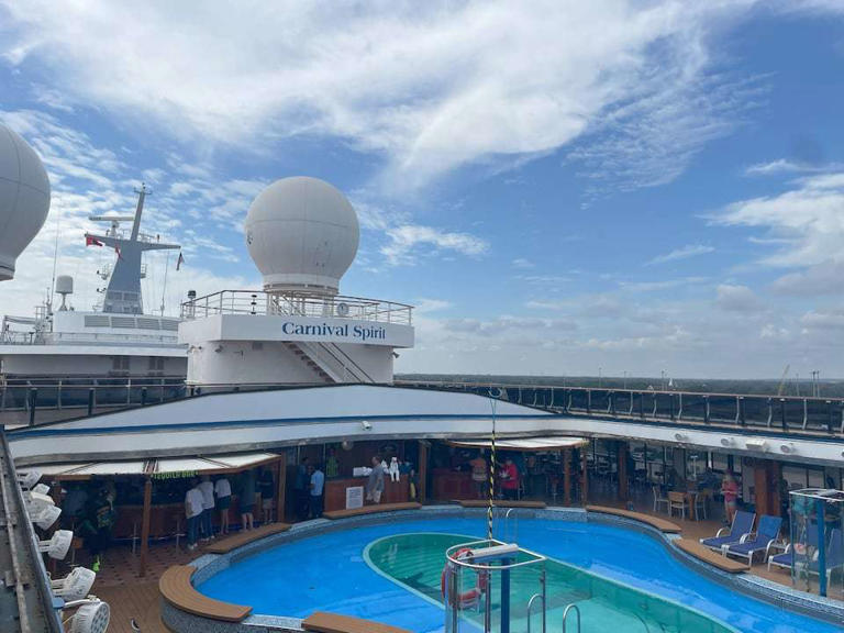 The upper deck of the Carnival Spirit. On Friday, the Spirit began sailing from Mobile, and it will sail from October to March.