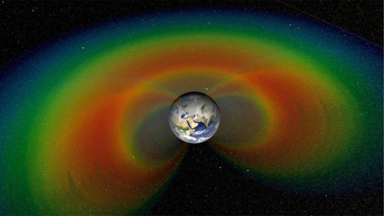 An artist's concept of the Van Allen belts with a cutaway section of the two giant donuts of radiation. NASA Goddard Space Flight Center/Scientific Visualization Studio