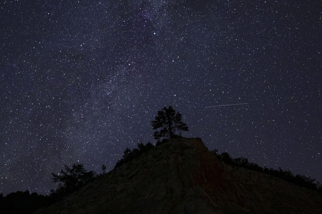 BOLU, TURKIYE - AUGUST 13: A view of the Perseid meteor shower over Lake Cubuk in Goynuk district of Bolu, Turkiye on August 13, 2024. (Photo by Isa Terli/Anadolu via Getty Images)