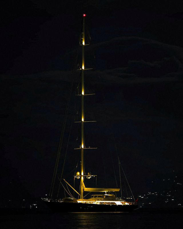 FILE PHOTO: Bayesian, a 56-meter-long sailboat, which later sank off the Sicilian capital Palermo, is seen in Santa Flavia, Italy August 18, 2024 in this picture obtained from social media. Baia Santa Nicolicchia/Fabio La Bianca/via REUTERS/File Photo