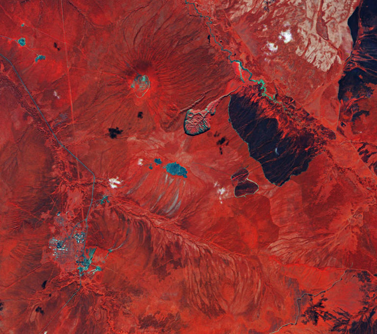 The Batagay crater in 2020, imaged in near-infrared. contains modified Copernicus Sentinel data (2020), processed by ESA