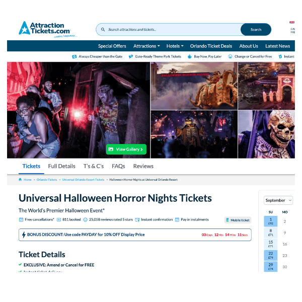 Attraction Tickets Halloween Horror Nights
