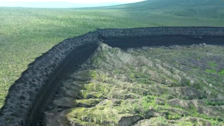 A drone view of the head of the Batagay megaslump. Reuters TV