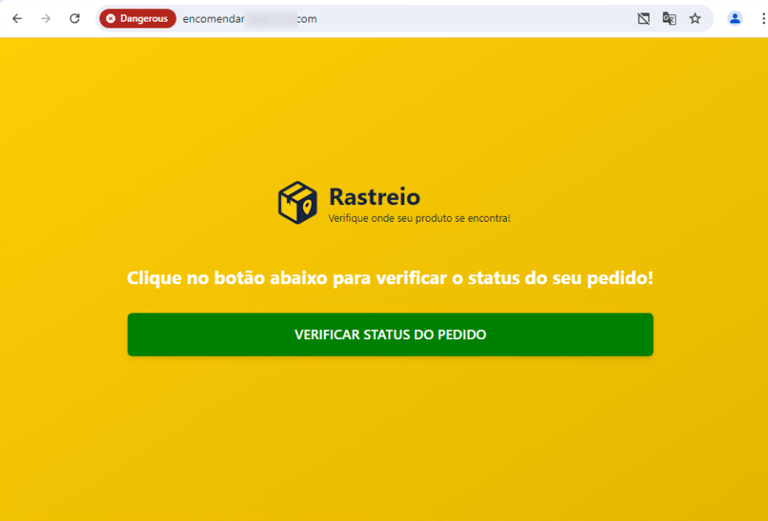 Site falso sobre encomendas. Imagem: ESET