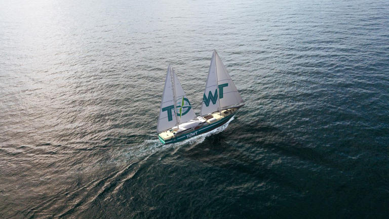 A 3D artist's impression of the world's largest sailing cargo boat in action. - Image credit: ©PIRIOU