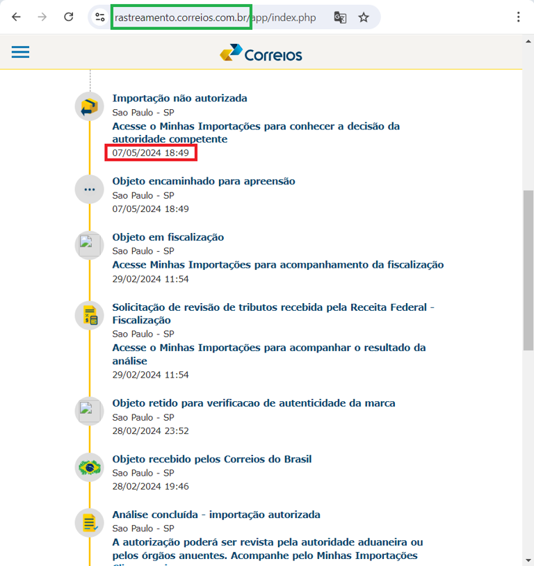 Este é o endereço e página legítimos dos Correios. Imagem: ESET