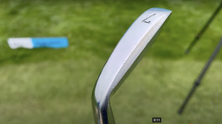 Patrick Reed's Grindworks irons with a heavy custom sole grind on the leading edge. (Image credit: Future)