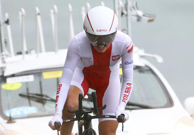 FILE PHOTO: 2016 Rio Olympics - Cycling Road - Final - Women's Individual Time Trial - Pontal - Rio de Janeiro, Brazil - 10/08/2016. Katarzyna Niewiadoma (POL) of Poland competes. REUTERS/Paul Hanna/File photo