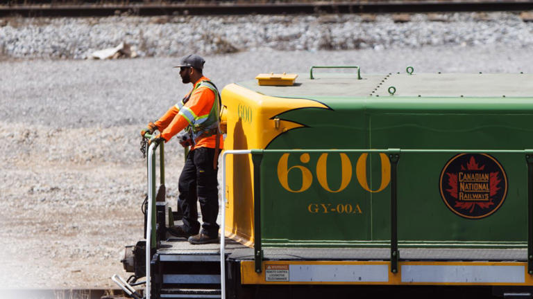 A Canadian National Railway Co. train car at the MacMillan Yard in Toronto Aug. 20, 2024. Getty Images