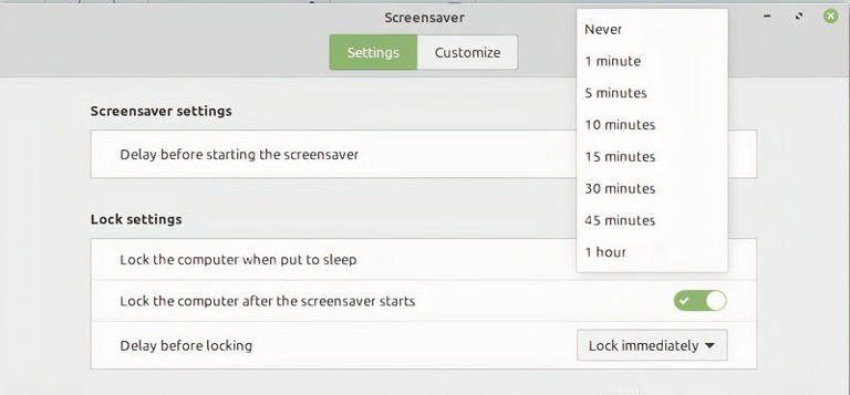 Setting the screensaver interval in Linux Mint