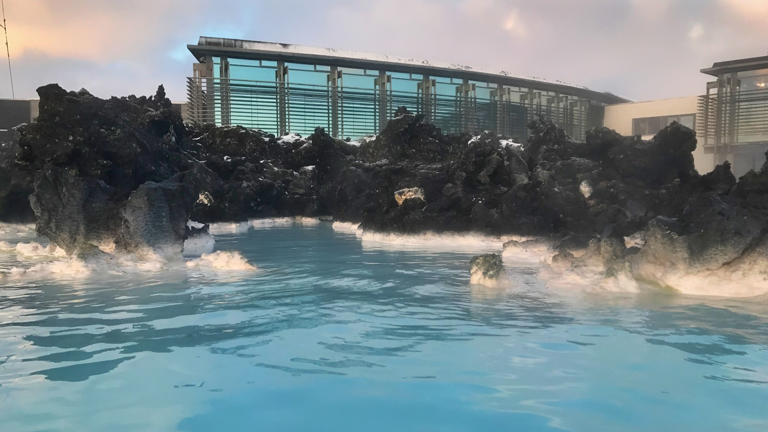 the Blue Lagoon spa in Iceland near volcanoes